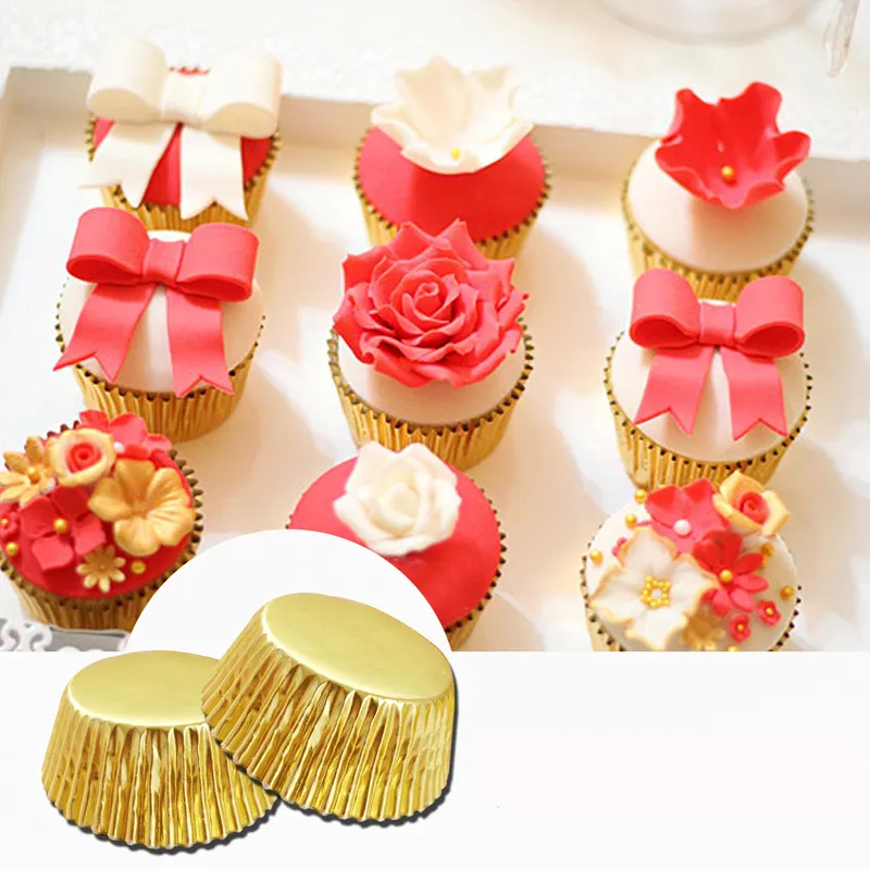 Hot Sale Gold Silver Foil Paper Cupcake Liners Pure Color Cup cake Wrappers Cake Decorating Tools Baking Cups