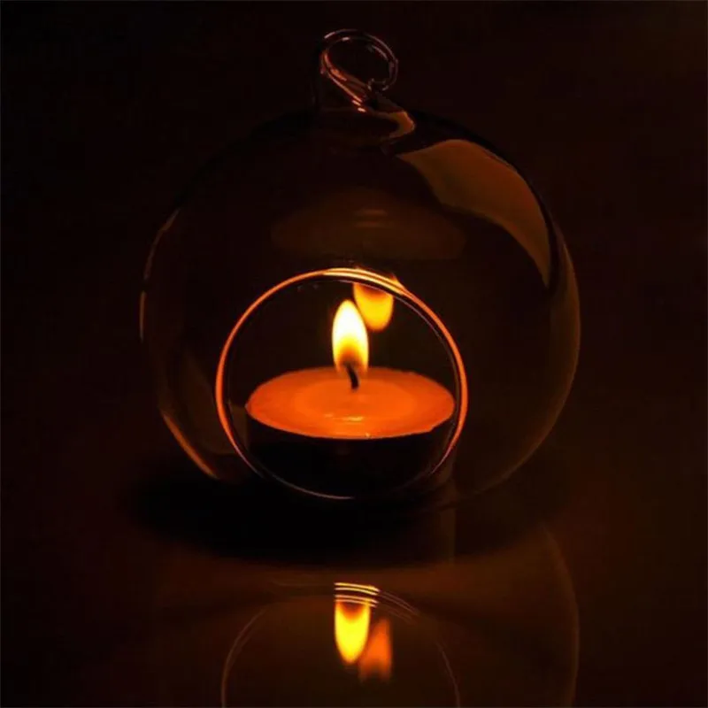 Clear Glass Hanging Candle Holder 6/8/10/12 cm Plants Tea Light Candlestick Wedding Christmas Party Home Decoration