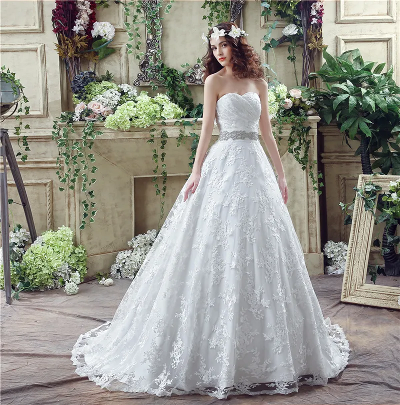 Floral Lace Ball Gown Wedding Dresses New Arrival Sparkling Sash Sweep ...