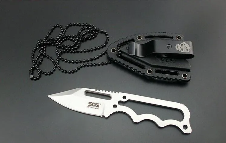 Sample Sog Necklace Survival Knife 58-60HRC 5CR15MOV Steel Satin Blade Outdoor Hunting Tactical Knives Camping Outdoor EDC Tools