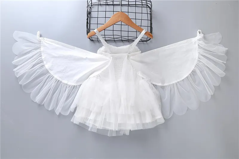 2018 Barnkläder Avtagbara Swan Wings Princess Party Girls Klänningar Sundress Sommar Tutu Kids Dresses For Girls Toddler Baby Tjej Kläder