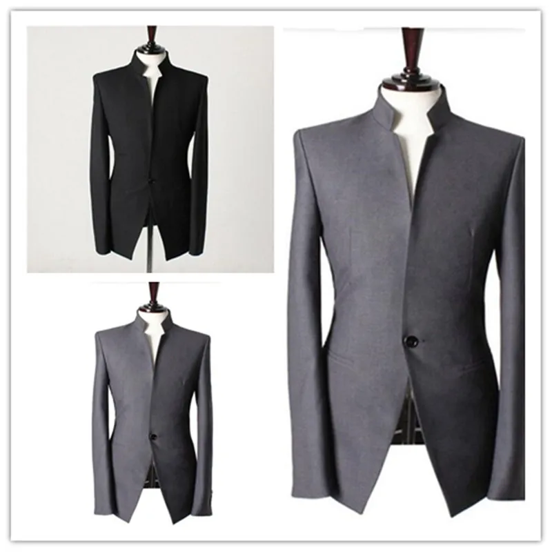 Blazers Mandarin collar Gentlemen men suits jacket Handmade Wedding groom tuxedos vest Men Custom Made Suit Jacket