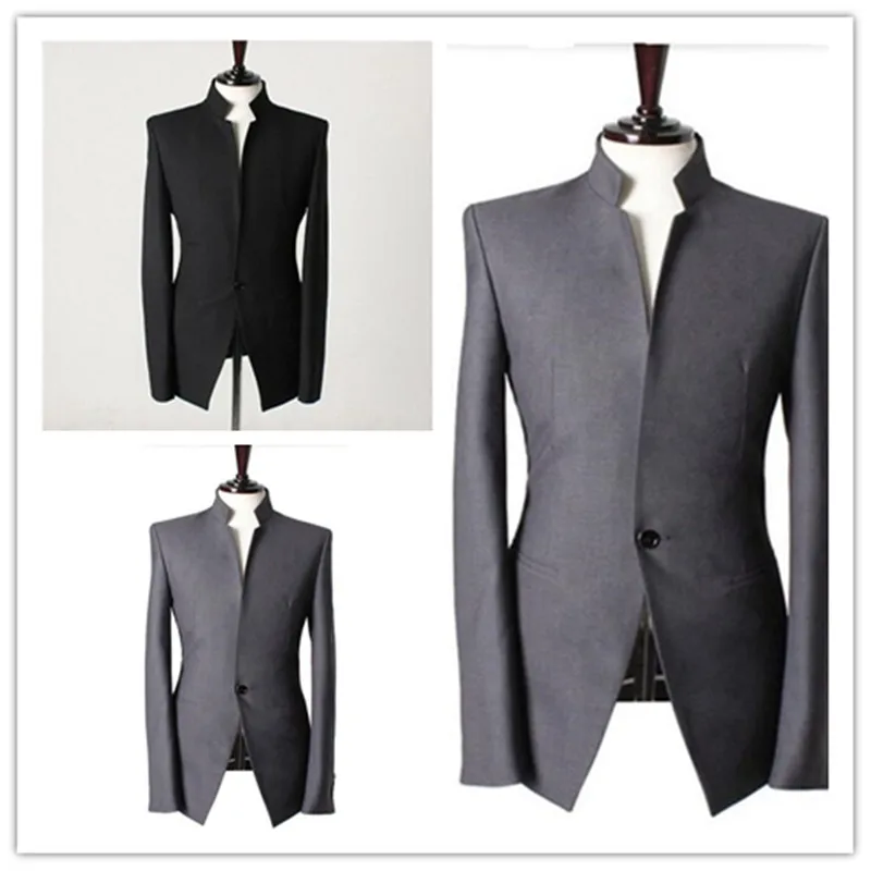 Blazer Mandarin Kragen Herren Herren Anzüge Jacke Handgefertigt Hochzeit Bräutigam Smoking Weste Herren Maßgeschneiderte Anzugjacke