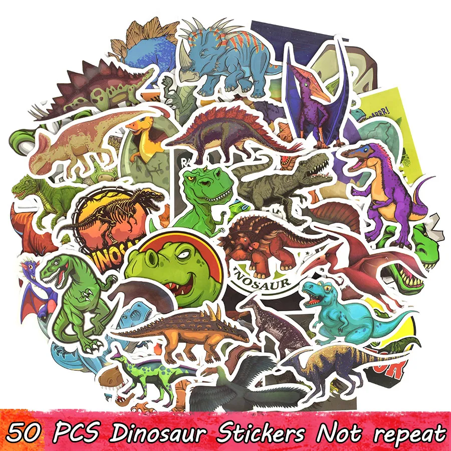 50 قطع ديناصور الحيوان ملصقات قنبلة الشارات ألعاب تعليمية للأطفال غرفة ديكور هدايا diy macbook محمول الأمتعة زجاجة ماء سكيت