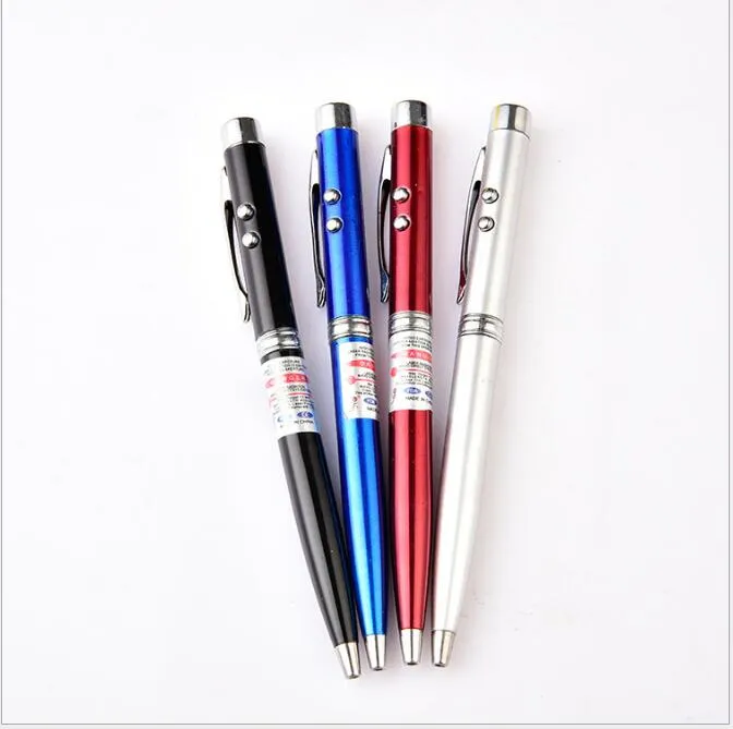 LED Blinkande Skriva Pen Laser Pointer Undervisningspennor LED LASER POINT PEN Multi-Function Lighted BallPoint Pennor