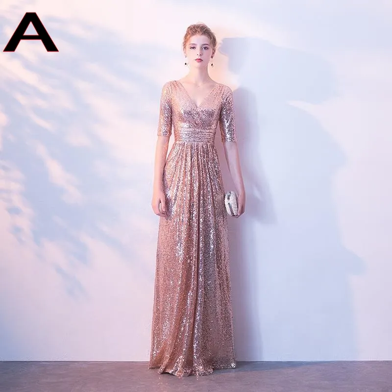 Bling Gold Sequin Black Sequin bridesmaid dresses - Elegant Formal Maid of Honor Gown HY255