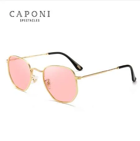 Caponi Wielokątne polaryzowane okulary przeciwsłoneczne Kobiety Mężczyźni Luksusowe Retro Metalowe Okulary przeciwsłoneczne Vintage Oculos de Sol Feminino UV400 1081