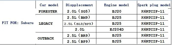 Iridium platina Velas de ignição Car velas para Subaru Outback legado Forester Impreza Tribeca EJ25 2.5L 2.0L motor de Ignição