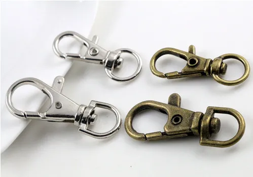 80st Silver Bronze Plated Metal Swivel Lobster Clasp Clips Key Hooks Keychain Split Key Ring Findings Clasps Göra 30mm