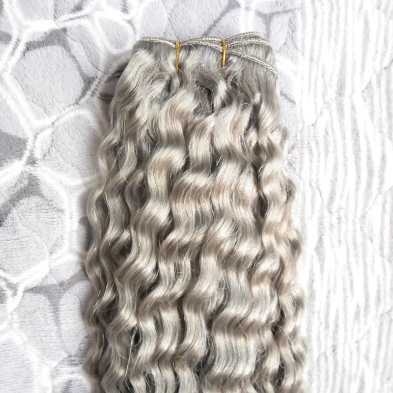 Grå hår väv 100g Brasiliansk Kinky Curly Virgin Hair Silver Hair Extensions