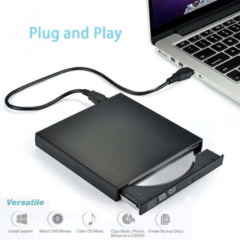 Lecteur optique DVD externe USB 2.0, lecteur de DVD-ROM, graveur de CD/DVD-RW, enregistreur portable pour PC Windows Mobile