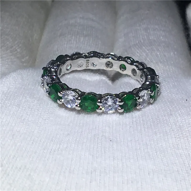 Basit Fashio Kadın sonsuzluk yüzüğü 925 Ayar gümüş Yeşil 5A zirkon Cz Nişan alyans kadınlar için Gelin Takı