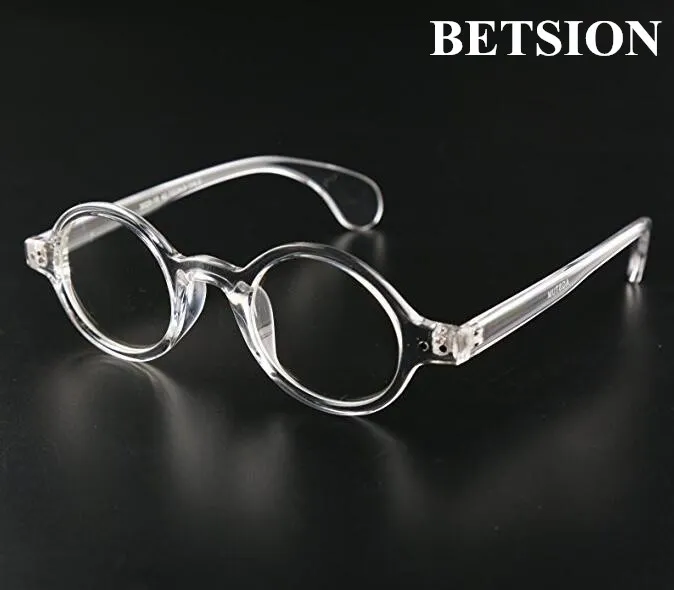 Betsion Vintage Round 42.70mm Rensa transparenta glasögonramar Spectacles Full Rim Retro Glasögon Glasögon Rx