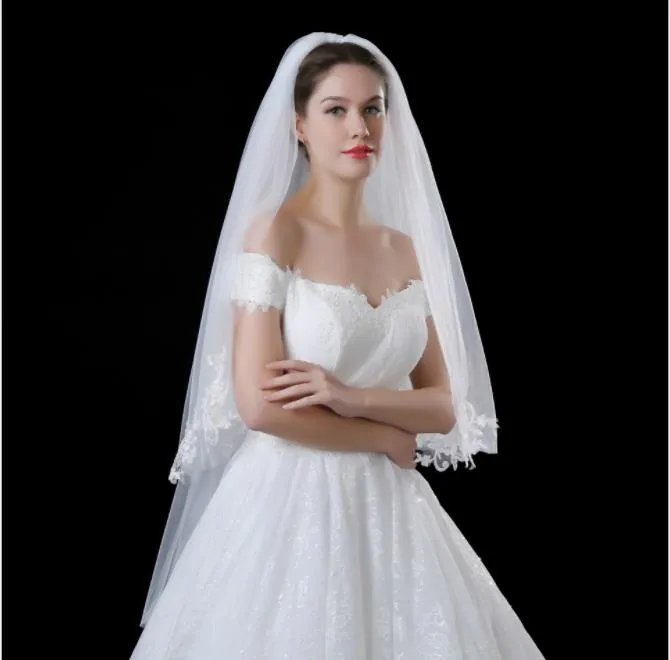 New veil wedding dress wedding wedding double veil, European and American Bride lace veil white
