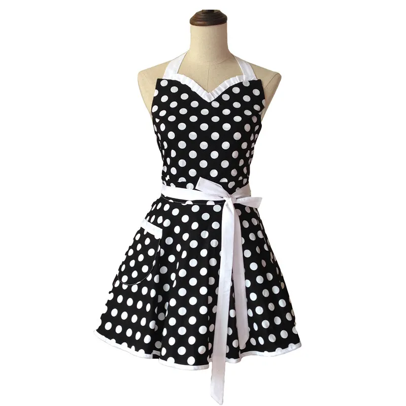 Miljövänlig Sweetheart Polka Dot Retro Kök Förkläde Kvinna Bomull Matlagning Salong Avental de Cozinha Divertido Pinafore Förkläde Klänning