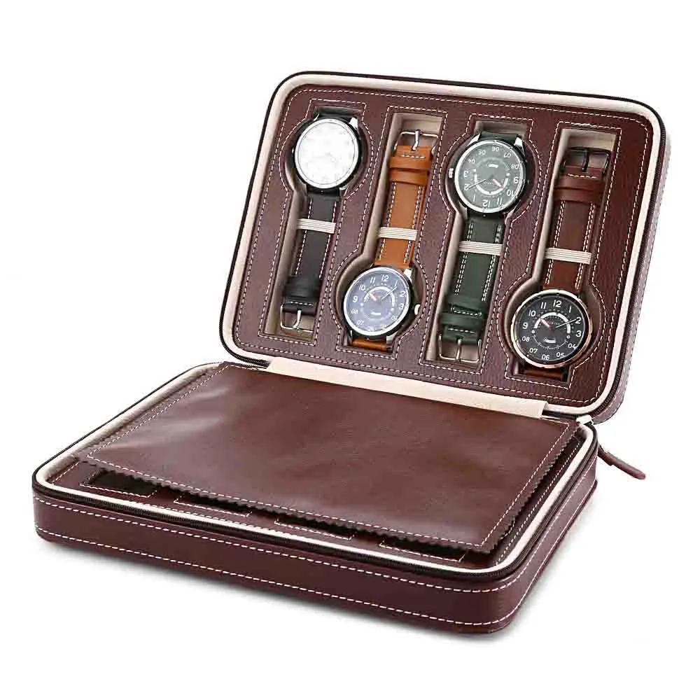 8 Grids PU Leather Watch Box Storage Showing Watches Display Storage Box Case Tray Zippere Travel Jewelry Watch Collector Case252V