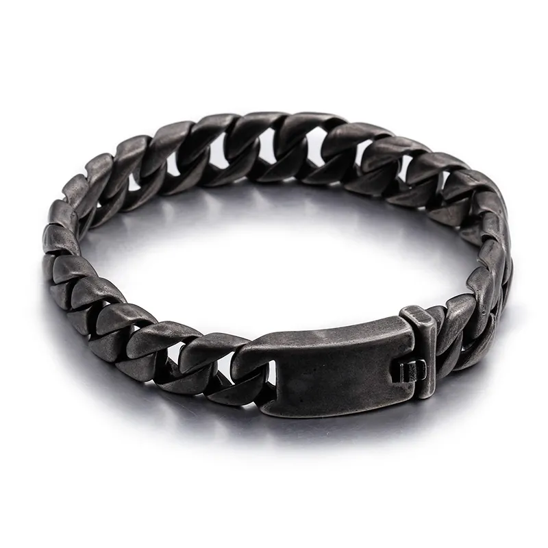 Brazalete de pulsera de acero de titanio negro hervido con personalidad de estilo masculino de alta calidad de acero inoxidable 316L de 23cm (9 pulgadas) de ancho y 13mm