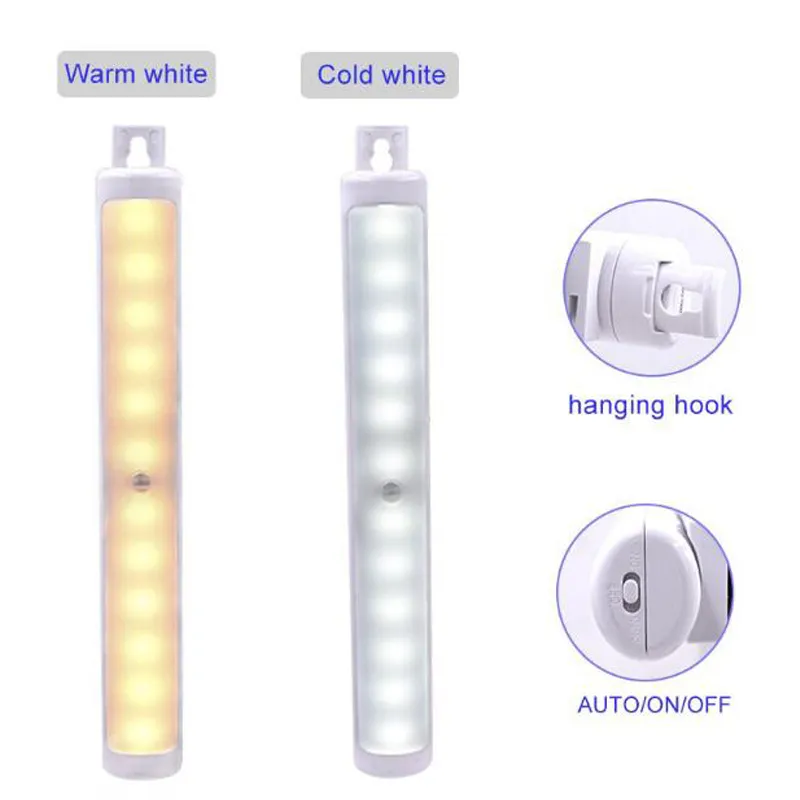 Movimento Light Sensor USB recarregável sem fio Night Portable Light Luzes armário com destacável Ganchos para Gabinete Corredor Stairway