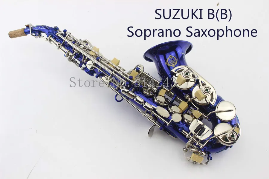 Marka Suzuki Small Bend B Flat Sapran Saksofon w B-Flat Unique Blue Bronze Saksofon Sopran Mosiądz Sax Profesjonalny instrument muzyczny