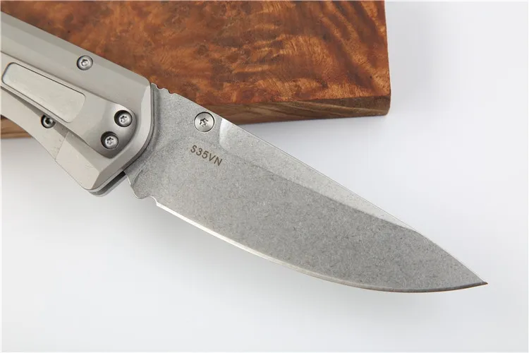 High End 761 Pocket Folding Knife S35VN Stone Wash Blade TC4 Titanium Alloy Handle Ball Bearking Knives