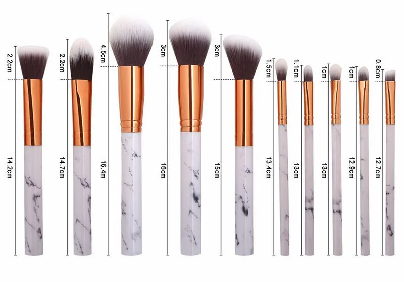 Maange 10st / Set Marbling Makeup Brushes Kit Marmor Mönster med PU Brush Bag Powder Contour Eye Shadow Beauty Make Up Borsta Kosmetiska Verktyg