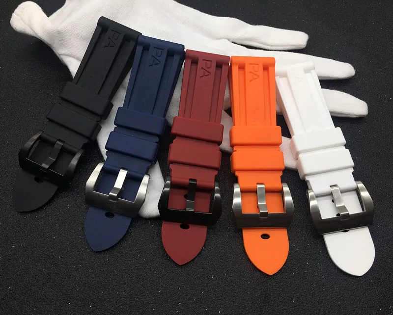 22mm 24mm 26mm Red Blue Black Orange White Watchband Silicone Rubber Watch Band för band Armband Buckle Pam Logo On12906