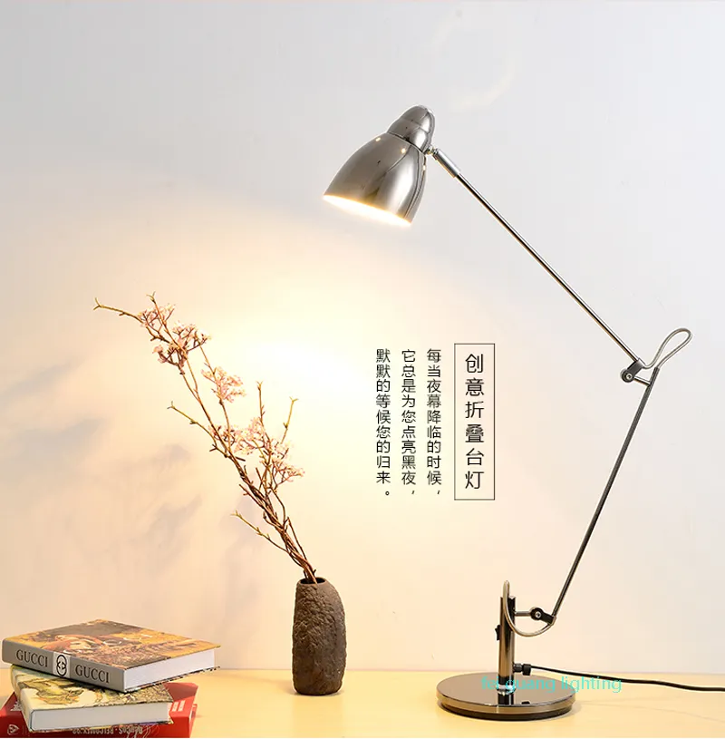 Креативная складная деловая металлическая настольная лампа с длинной рукой для работы в офисе, обучения, чтения, прикроватная тумбочка для спальни, учебы, светодиодная настольная лампа