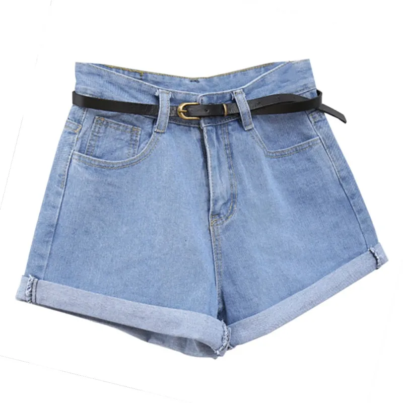 Solid Women Retro Jeans Shorts Summer High Waisted Rolled Denim Jean Shorts with Pockets Y6