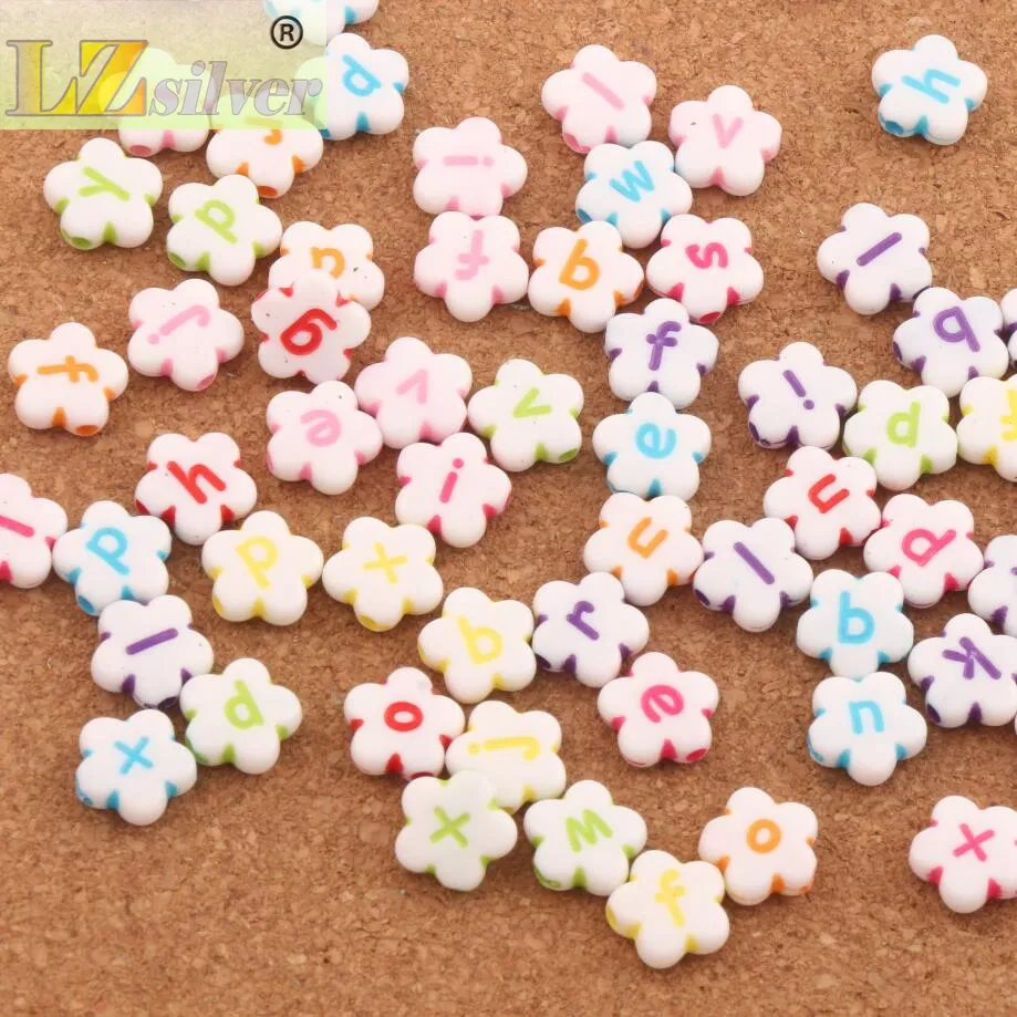 600 unids/lote 11mm blanco colorido acrílico alfabeto letra flor cuentas L3120 fabricación de joyas DIY cuentas sueltas