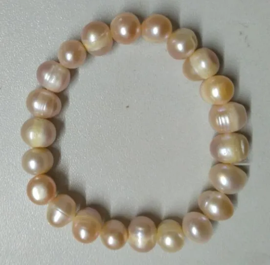 white / Pink / black / purple 100% natural Freshwater Irregular Pearl Bracelet 8-12mm Beaded Stretch Bracelet Elastic Bridal Bracelet