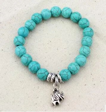 Beaded Strands Fashion Turquoise Armband Elephant Cross Stretch Armband Bangle Wristband