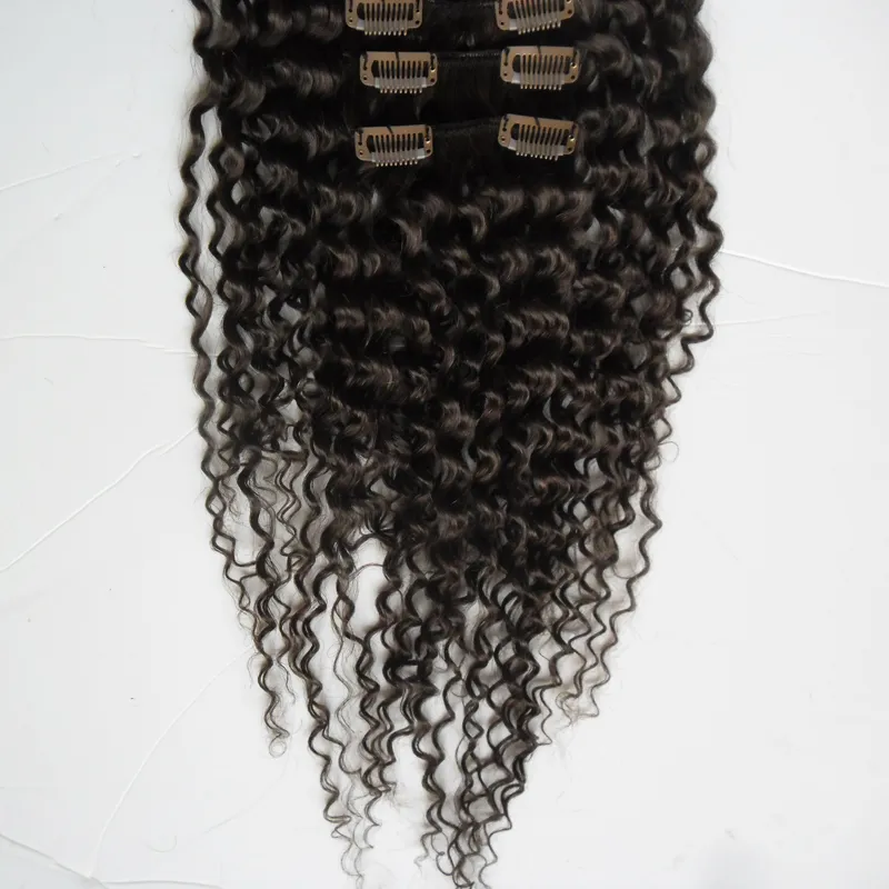 Kinky Curly Clip In Human Hair Extensions / Set Peruvian Virgin Hair Weave Clip In Human Hair Extensions 100g