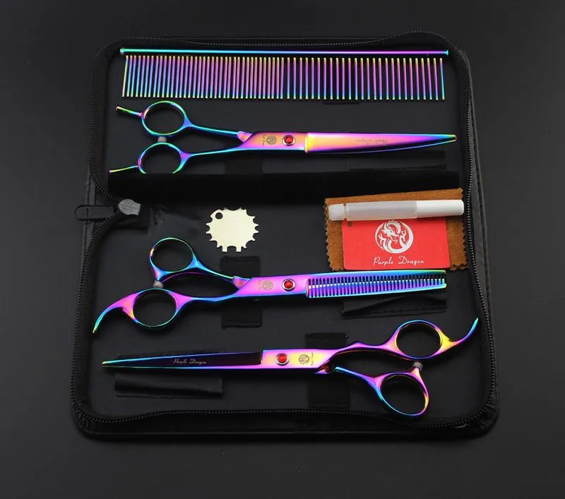 with retail leather package purple dragon set 70quot professional hair scissors hair cutting scissorsthinning scissors 4088557