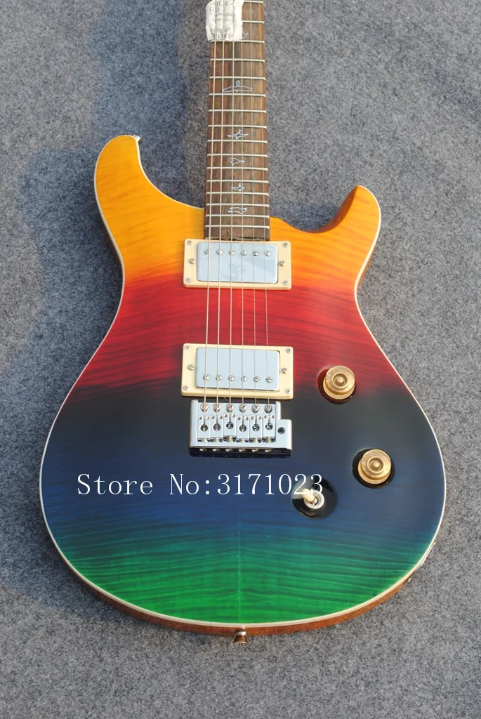 Custom Guitar Store, regenbogenfarbene Paul-Smith-Gitarre, 100 % koreanische Holzfarbe, 6-saitige E-Gitarre für die rechte Hand