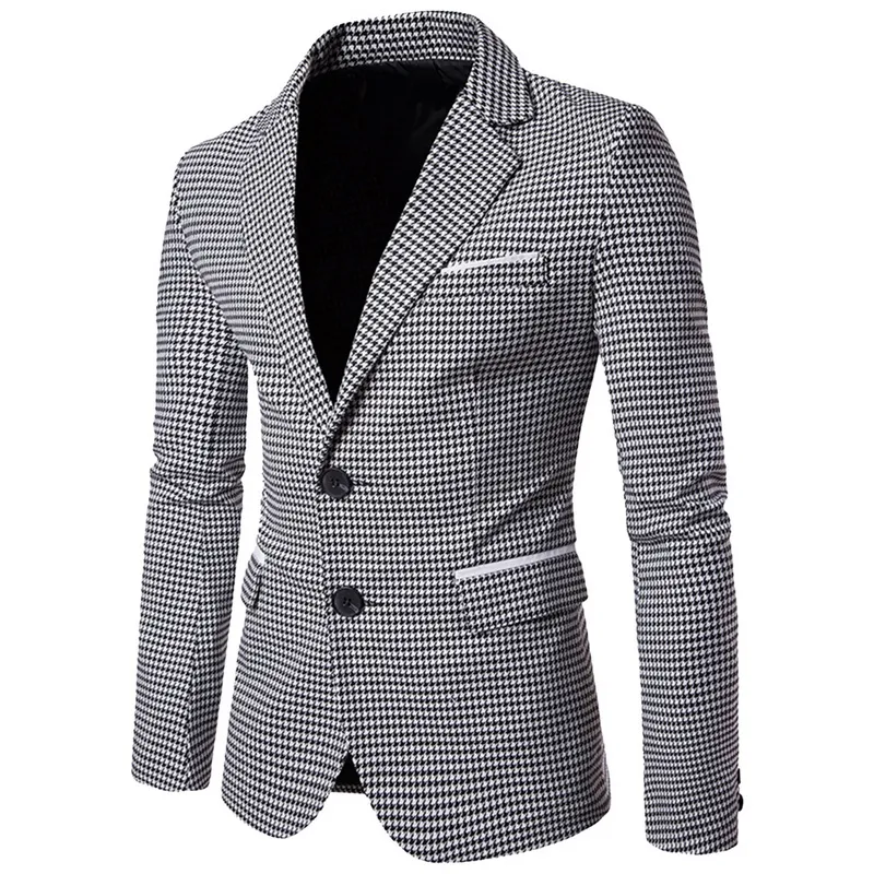 NIBESSER Casual Plaid Print Men Blazer Fashion Long Sleeve Wedding Dress  Coat Autumn White Social Business Mens Blazer Jacket