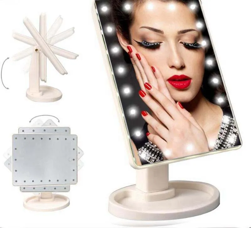 360 graders rotation pekskärm Make up spegel kosmetisk vikning bärbar kompaktficka med 22 LED lampor Makeup verktyg Gratis DHL