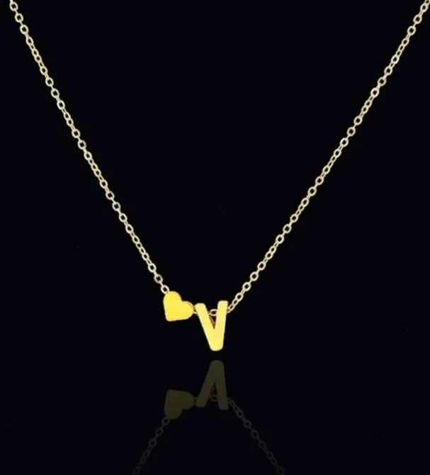 26 letters long sweater chain choker pendant necklace tiny love heart pendants for women collier lovers gift gold silver P-T