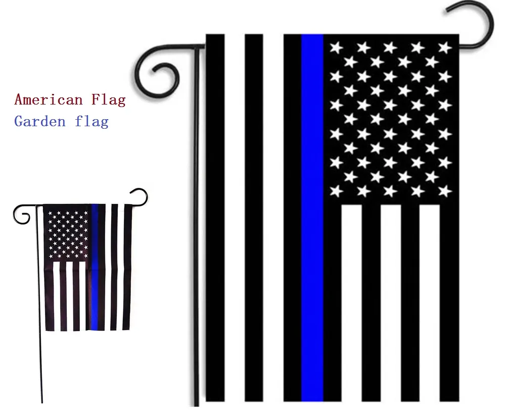 30 * 45 cm BlueLine USA Bandiere della polizia decorazione del partito Thin Blue Line Bandiera USA Nera, bianca e blu Bandiera americana Bandiera da giardino 200 pezzi MK236