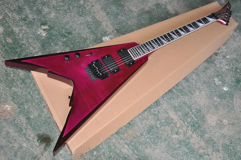 Guitare électrique Flying V à main gauche personnalisée en usine avec 2 micros, corps en acajou, matériel noir, touche en palissandre, peut être personnalisée