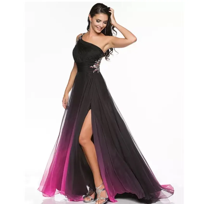 black and purple ombre prom dress Long Beaded Prom Dress with Removable Overskirt Red / 8