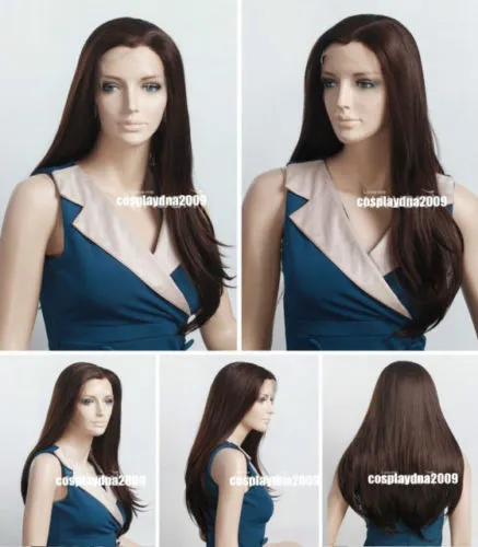 Perruque Lace Front Wig synthétique lisse et longue, cheveux magnifiques et gracieux, brun foncé