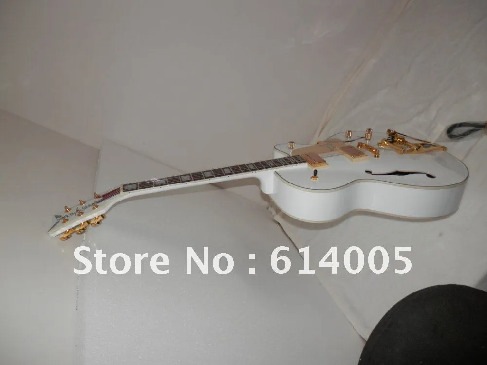 Partihandel - Gratis frakt Anpassad butik 6120 Hollow Body White Falcon Electric Guitar med gratis frakt och fall i lager