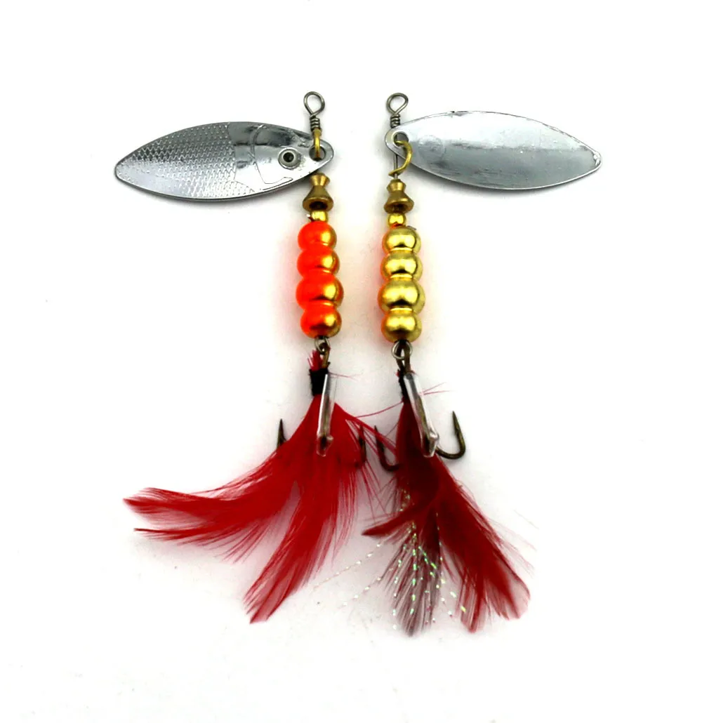 Rotatable Feather Fishing Hooks With Rooster Tail, Spinner Spoon