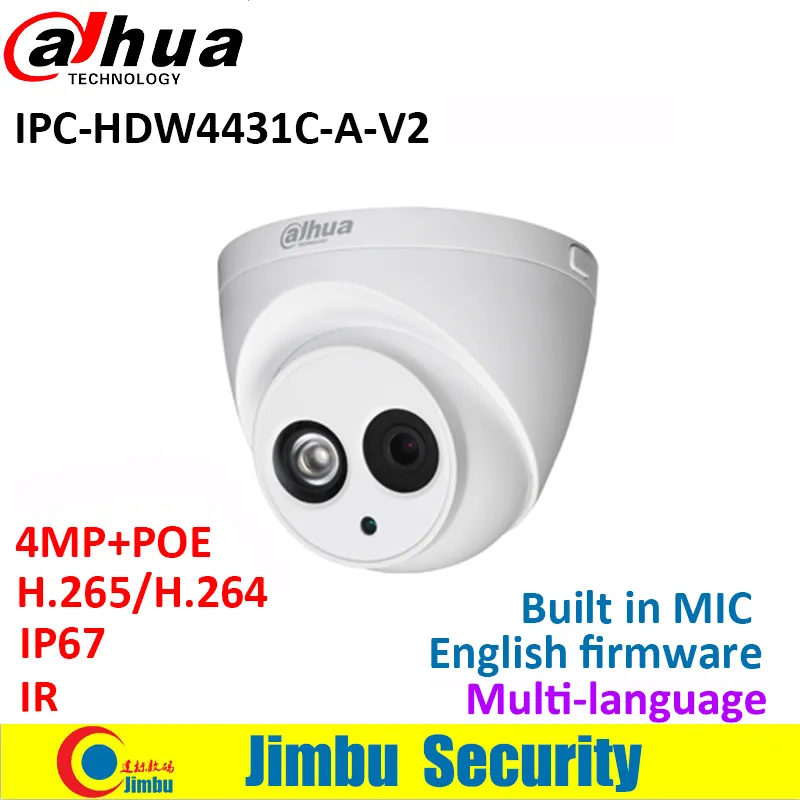 Cameras Dahua 4MP IP Camera IPC-HDW4431C-A-V2 Replace IPC-HDW4431C-A POE IR30M H.265 Full HD Built-in-MIC Cctv Multiple Language