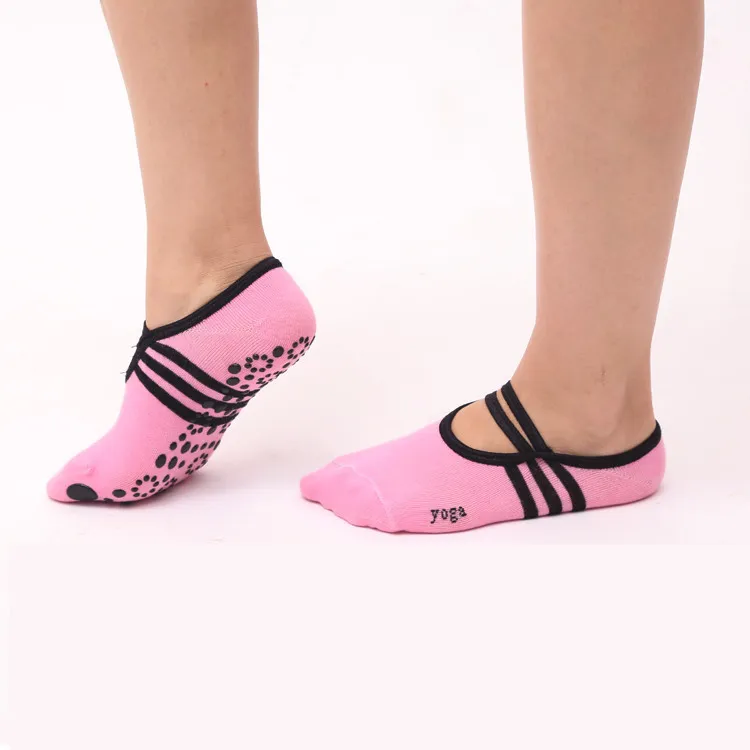 Женщин розовый балет стиль спинки йога носки анти-скольжения силиконовые фитнес спортивные носки с подъем танцевальная аэробика носки