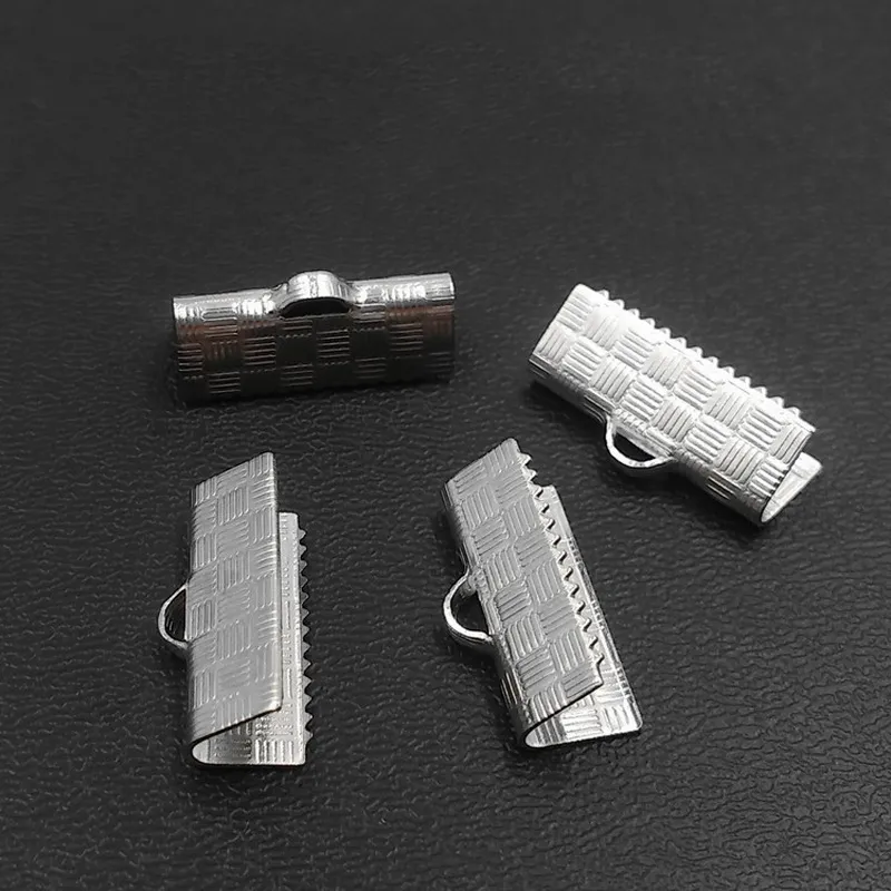 1013152025mm Metallo Creazione di gioielli Fine Crimp Nastro Estremità del cavo Catenacci Tono argento Risultati dei gioielli Accessori componenti7399524