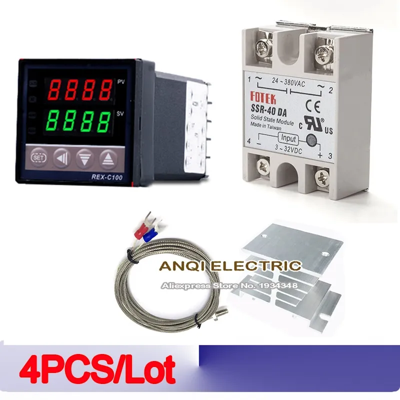 Digital 220V PID REX-C100 Temperature Controller + max.40A SSR + K Thermocouple, PID Controller Set Heat Sink