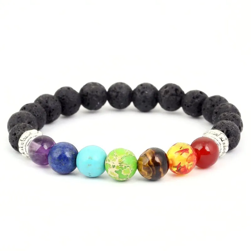 Bracelets réglables en pierre d'énergie de sept couleurs pour hommes Bracelet de santé de Yoga tissé réglable en pierre volcanique naturelle pour femmes