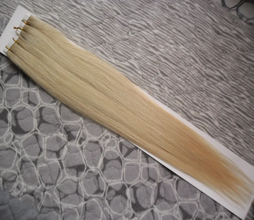 100g Tape In Human Hair Extensions Straight Machine Remy Hair On Adhesives Invisible Tape PU Skin Weft 613 blonde2209106