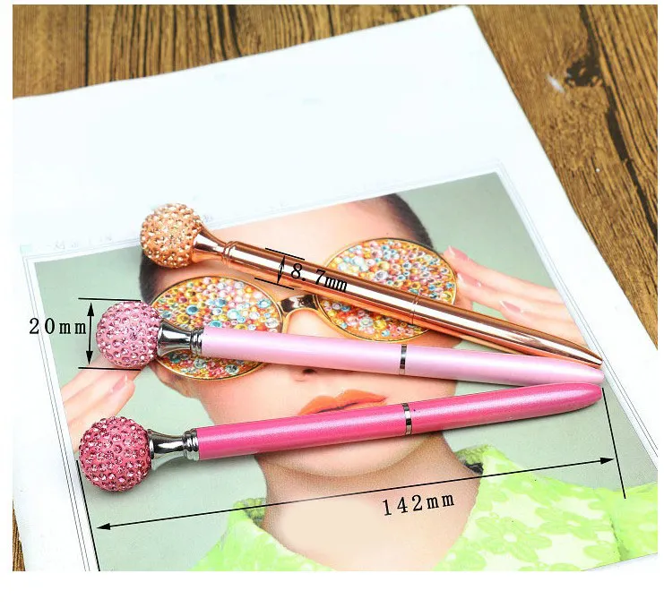 Bling Ballpoint Pens with Big Ball Diamond Crystal Gem Wedding Ball Pens Writing Supplies Office Favor WJ003